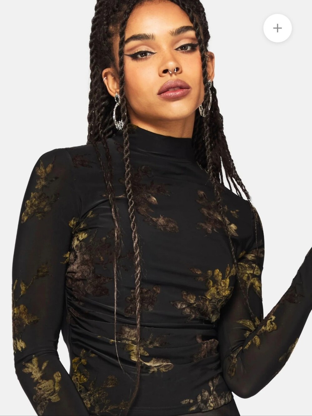 Diaturbia Velda Floral Flocked Ruche Side Mesh Top